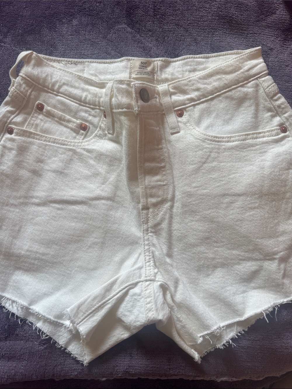 Levi's White High-Rise Denim Shorts with Frayed Hem